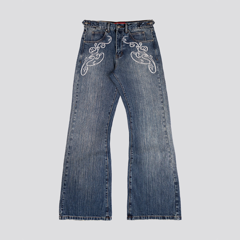 Embroidery On Jeans - Jean Bootcut Y2K Bleu Délavé Vintage