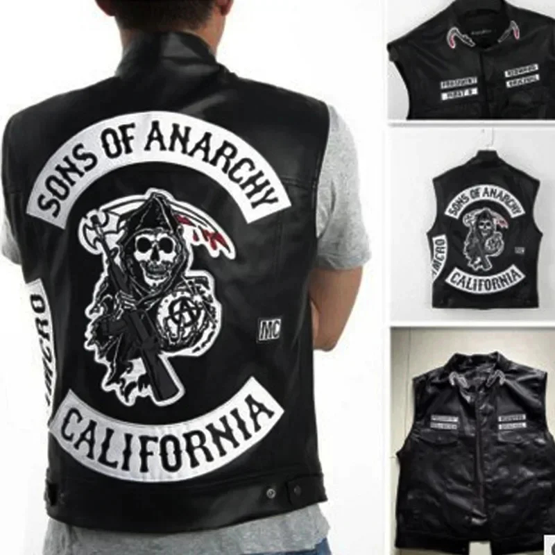 Embroidery Skirt - Gilet en cuir PU pour homme