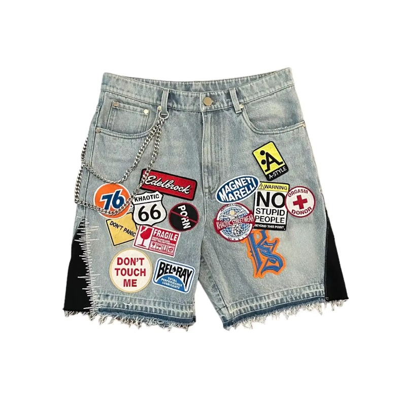 Embroidery On Jeans - Short en jean rétro américain Y2K,
