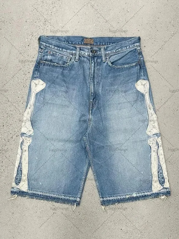 Embroidery On Jeans - Shorts en jean vintage Y2K Deeptown