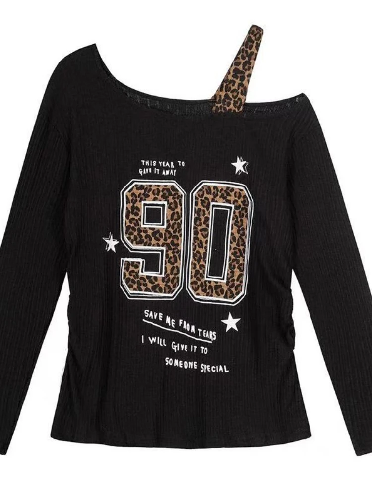 Embroidery Origin - T-shirt Y2K patchwork imprimé léopard pour