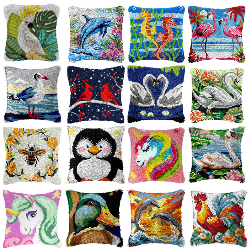 Printed Embroidery Kit - Bricolage oiseau licorne oreiller artisanat laine