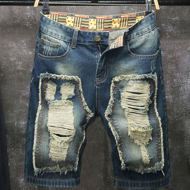 Embroidery On Jeans - Nouveau short en jean déchiré brodé