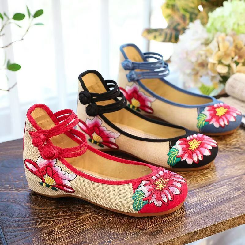 Embroidery Skirt - Chaussures compensées brodées pour femme, nouvelle
