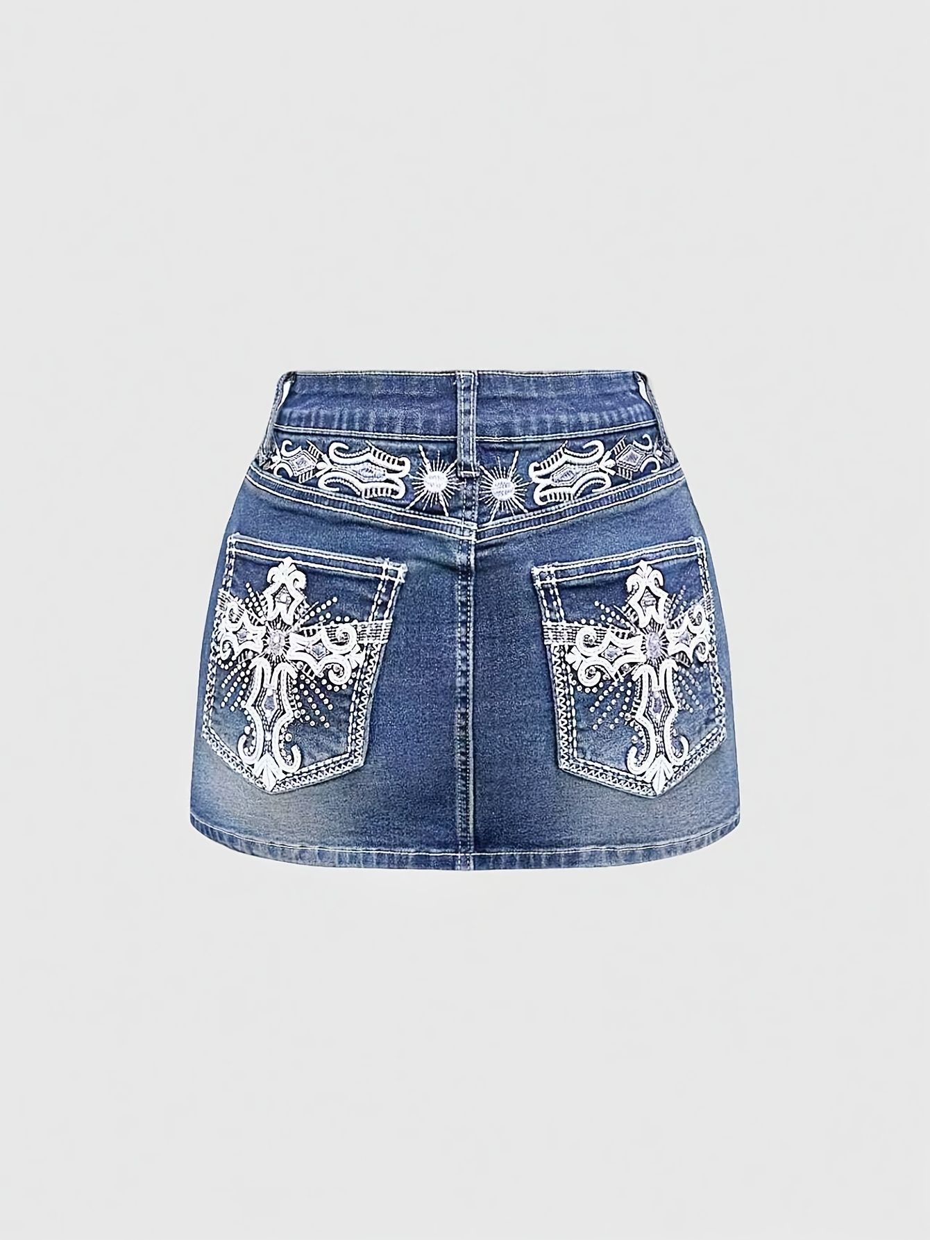 Nouvelle jupe mini en jean bro - Embroidery Skirt avis et prix