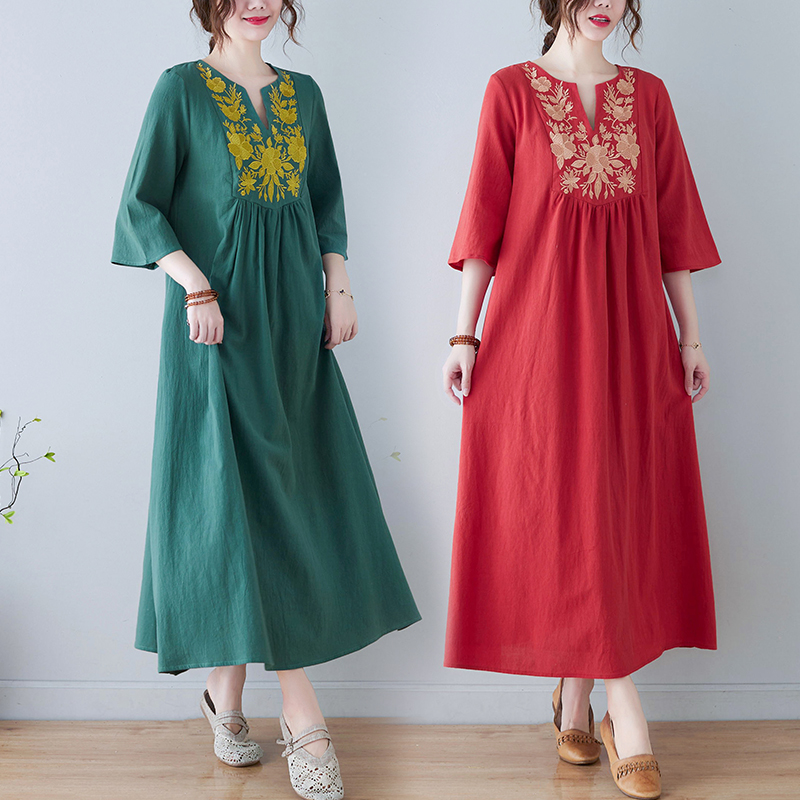 Nouvelle robe longue en coton  - Embroidery Skirt avis et prix